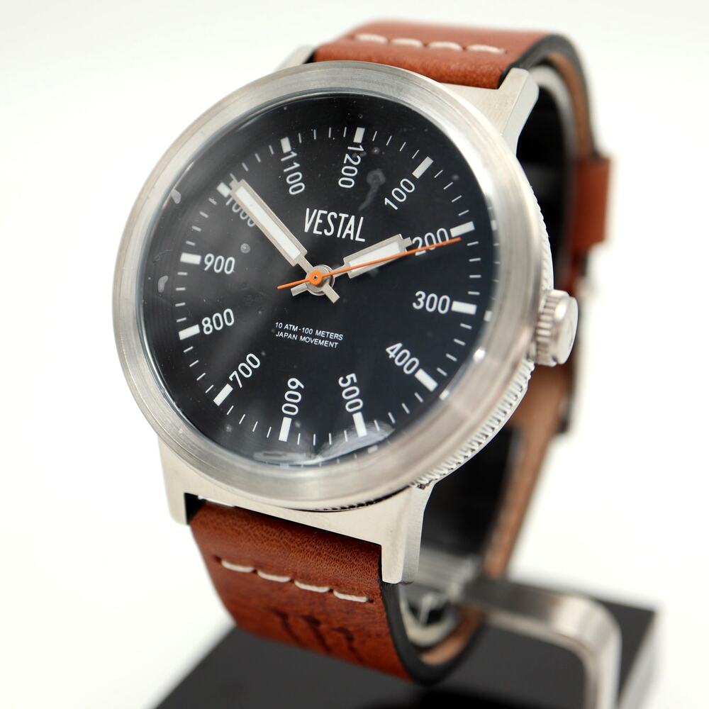 Vestal Retrofocus Mens 44mm Field Watch Monster Italian Leather w New Battery